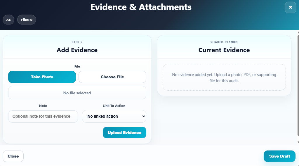 Evidence and attachments workflow